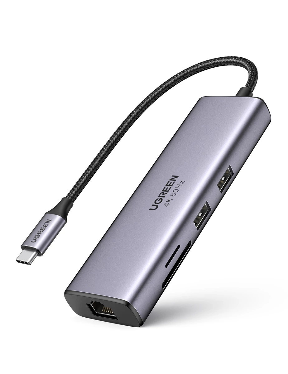 UGREEN CM512 6 az 1-ben USB-C adapter - 2x USB + HDMI + USB-C + RJ45 + TF/SD (szürke)