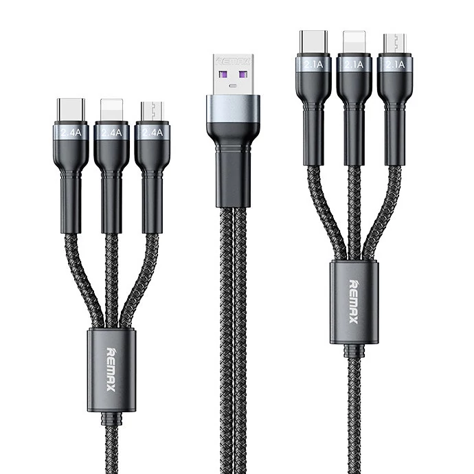 Remax Jany Series többfunkciós 6 az 1-ben USB kábel - micro USB + USB Type C + Lightning / micro USB + USB Type C + Lightning, 2m, fekete (RC-124)