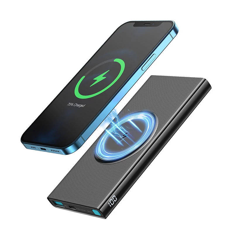 Joyroom power bank 10000mAh 22,5W, Power Delivery, Quick Charge, mágneses vezeték nélküli Qi töltő 15W iPhone-hoz, MagSafe kompatibilis, fekete (JR-W010)
