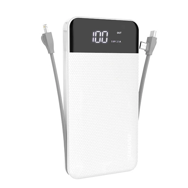 Dudao 2x USB power bank 10000mAh 2A beépített kábel 3in1 Lightning / USB Type C / micro USB 3A fehér (K1A-white)