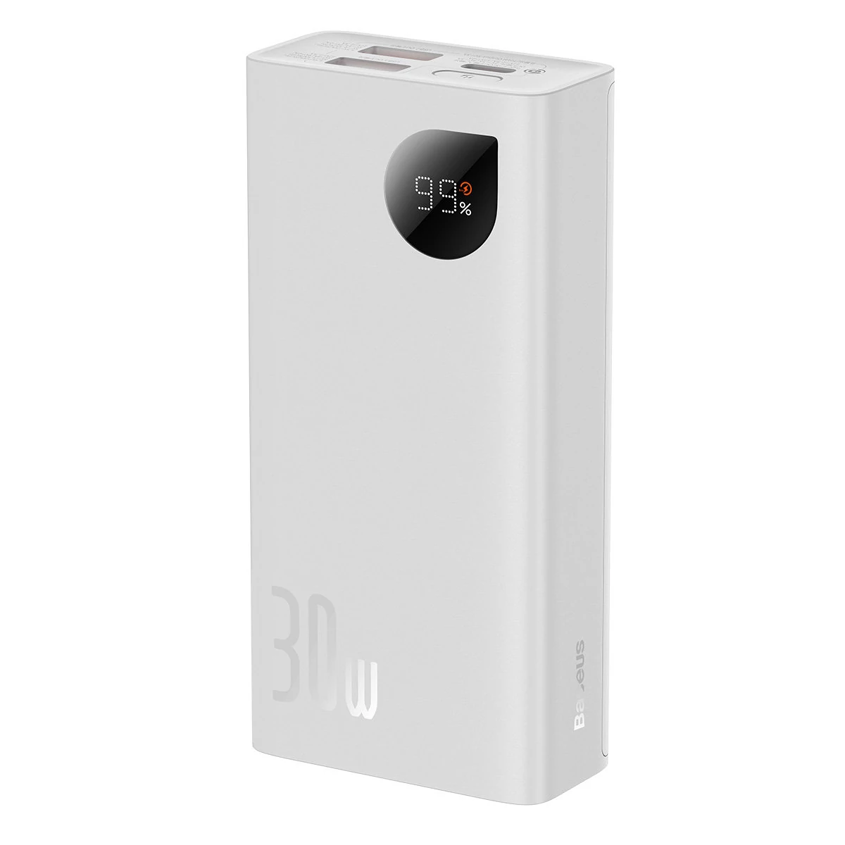 Baseus Adaman2 power bank digitális kijelzővel 10000mAh 30W 2 x USB / 1x USB Type C Power Delivery gyorstöltés SCP fehér (PPAD040002)