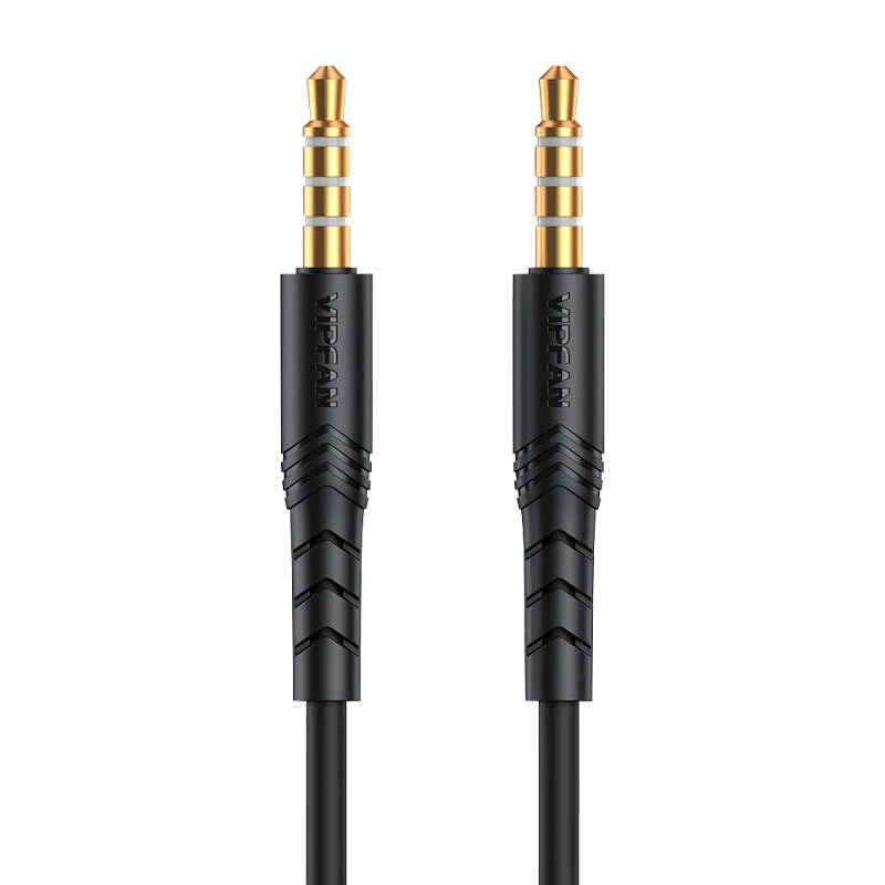 Vipfan L04 Mini jack 3,5 mm AUX kábel 1 m, pozlátený (čierny)