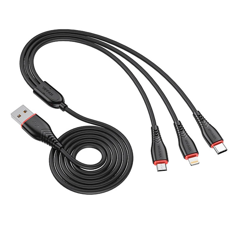 Vipfan X01 3w1 USB-C/Lightning/Micro 3.5A USB kábel (fekete)