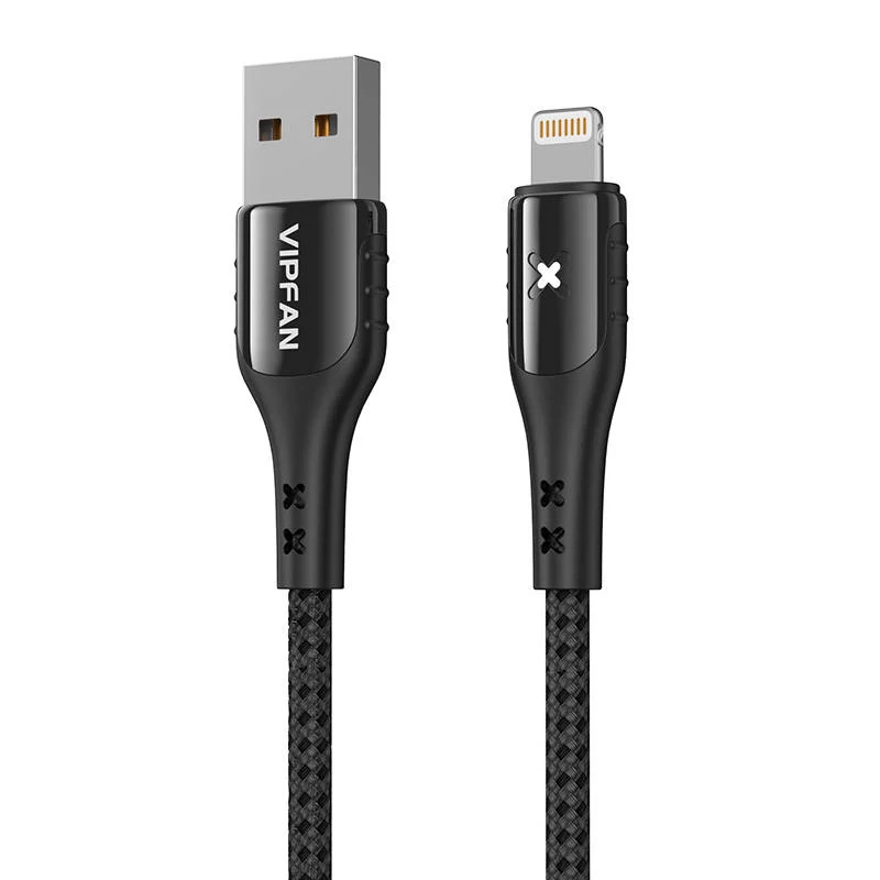 Vipfan Farebný kábel X13 USB a Lightning 3A, 1,2 m (čierny)