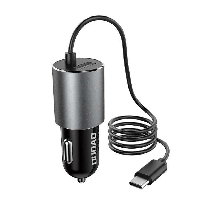 Dudao R5ProT 1x USB nabíjačka do auta, 3,4A + USB-C kábel (sivá)