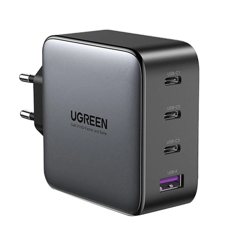 Nabíjačka UGREEN CD226 AC, 3x USB-C, 1x USB-A, GaN, PD3.0, QC4+, 100 W, kábel 1,5 m (sivá)