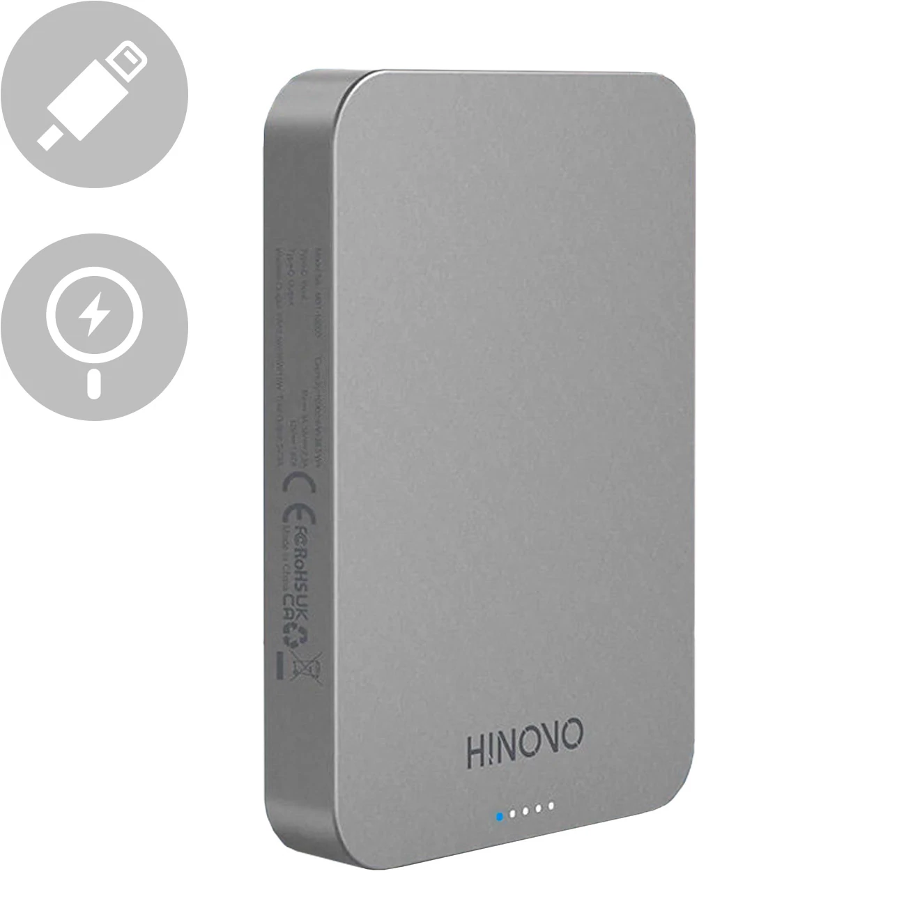 Hinovo mágneses vezeték nélküli powerbank MagSafe 10000mAh 15W szürke (MB1-10000)