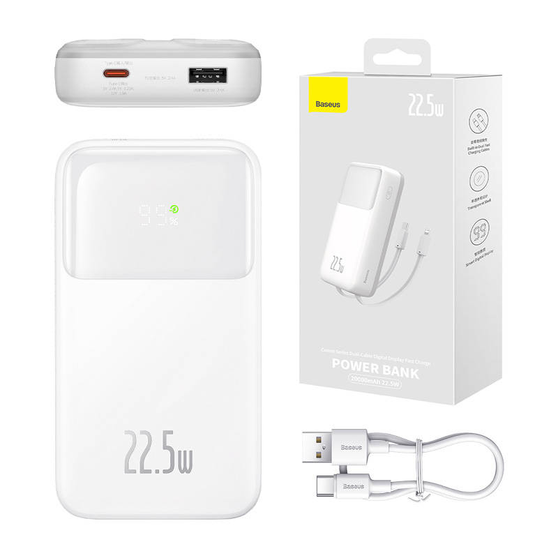 Baseus Powerbank Comet 20000mAh, USB do USB-C, 22.5W (fehér)