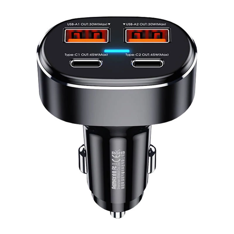 Remax RCC329 Autós töltő 2x USB, 2x USB-C  75W (fekete)