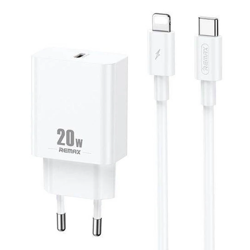 Remax RP-U5 Fali töltő  USB-C, 20W (fehér) + Lightning kábel