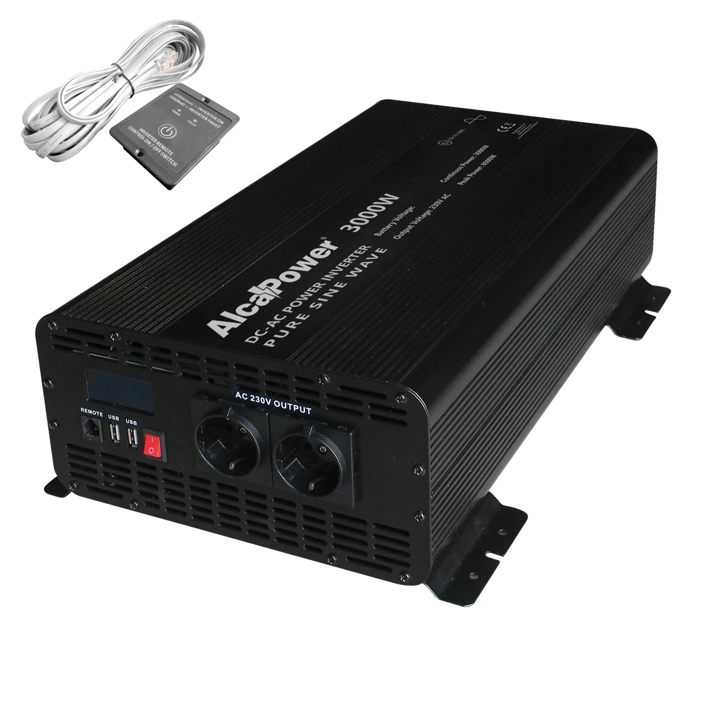 AlcaPower Autós áram feszültségátalakító inverter 12V-ról 230V-ra 3000W / 6000W, teljes/tiszta szinuszhullám