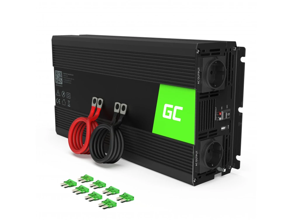 Green Cell Autós Inverter 12V-ról 230V-ra feszültségátalakító (feszültség növelő) 1500W