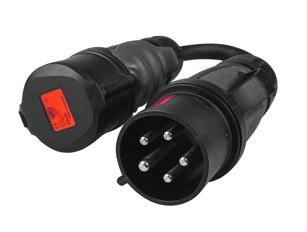 Zelený napájací adaptér Červený CEE 16A 400V 5P na Červený CEE 32A 5P
