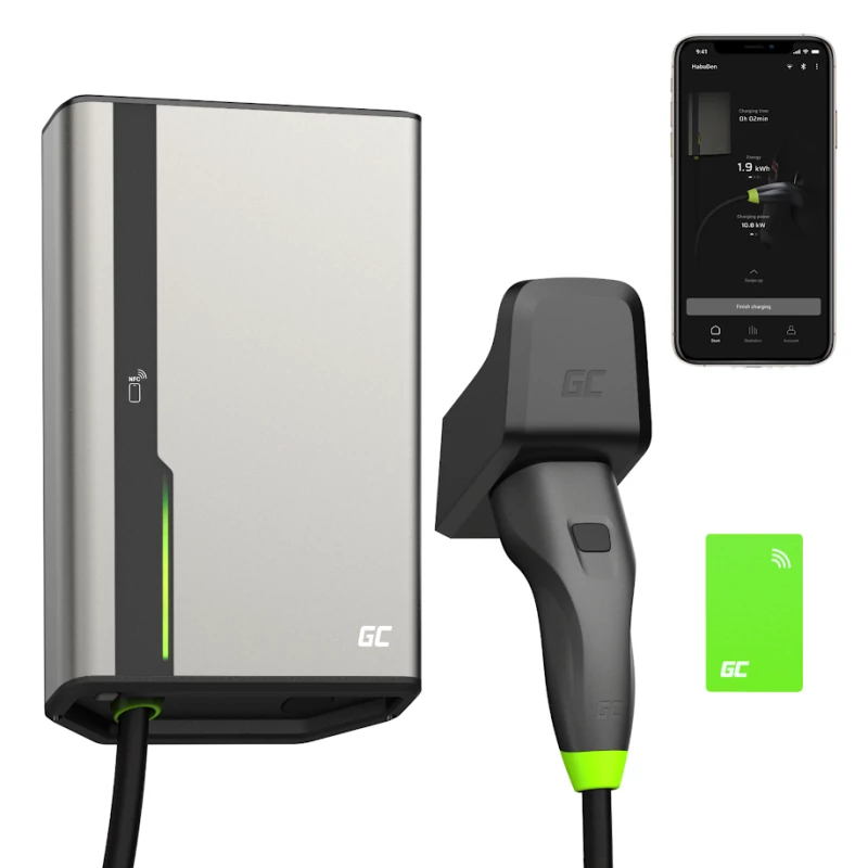 Green Cell GC HabuDen Wallbox 22kW 32A 5m kábel typu 2 Smart EV nabíjacia stanica pre elektrické autá s GC aplikáciou, Bluetooth, WiFi a NFC