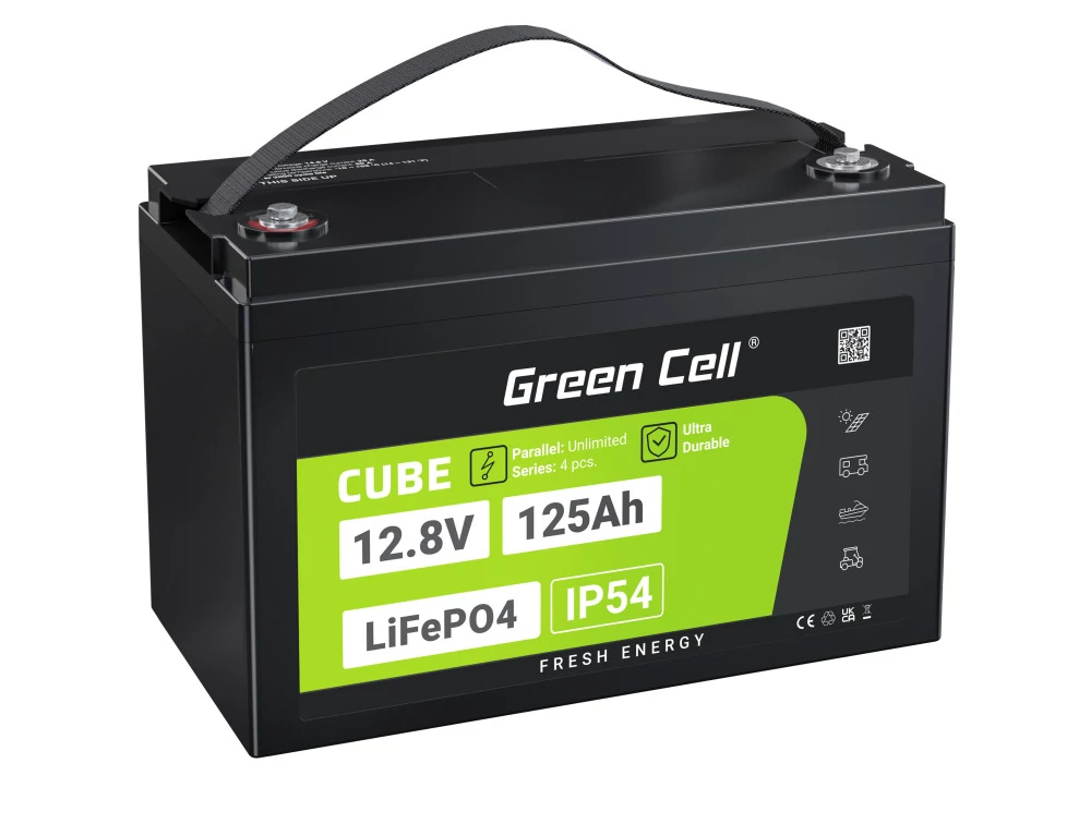 Baterie Green Cell CUBE LiFePO4 125Ah 12.8V 1600Wh Litiu Fier Fosfat pentru rulotă, solar, sistem off-grid, barcă