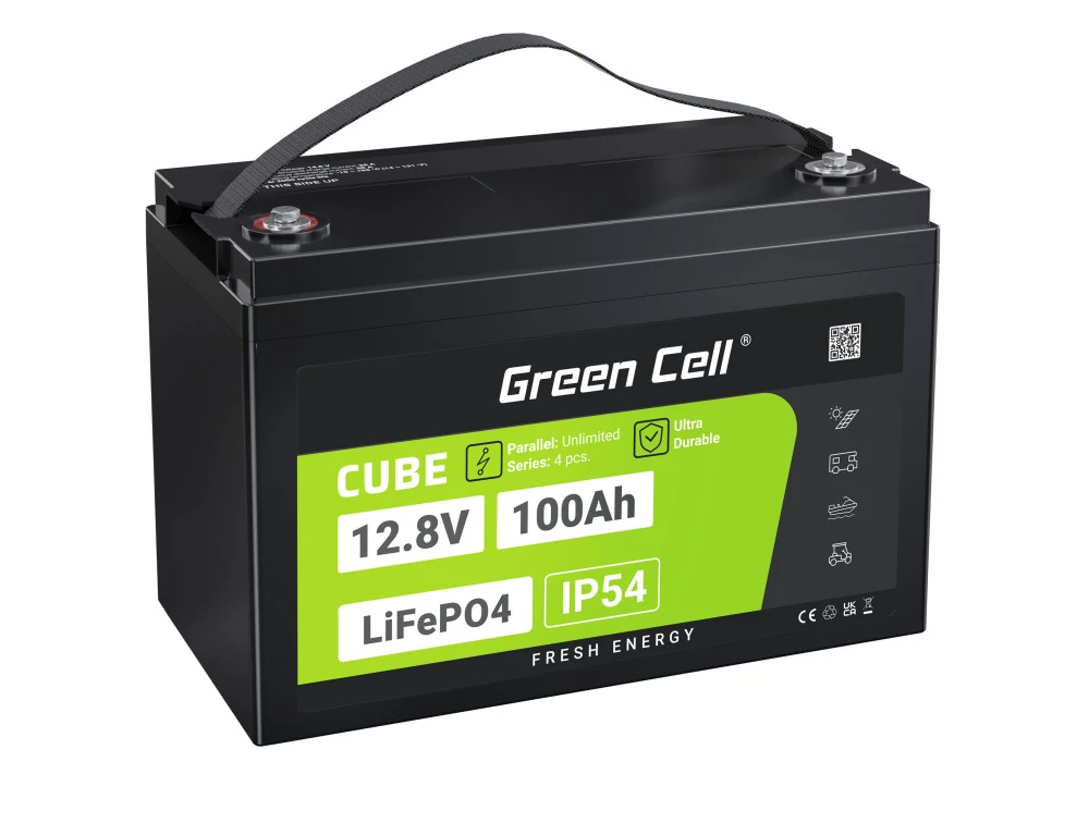 Green Cell CUBE LiFePO4 100Ah 12,8V 1280Wh lítium-železofosfátová batéria pre UPS, RV, elektrické čistiace zariadenia, čln