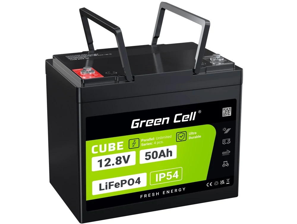 Baterie Green Cell CUBE LiFePO4 50Ah 12,8V 640Wh Litiu Fier Fosfat pentru UPS, Rulotă, Cărucior de golf, Centrală eoliană, Foodtruck