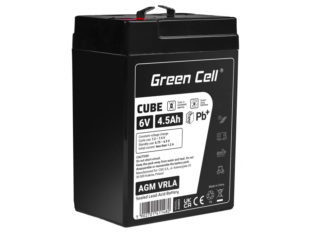 Green Cell CUBE AGM akkumulátor IP54 6V 4,5Ah VRLA Gél deep cycle mélyciklikus, robogó, kasza, csónak, traktor