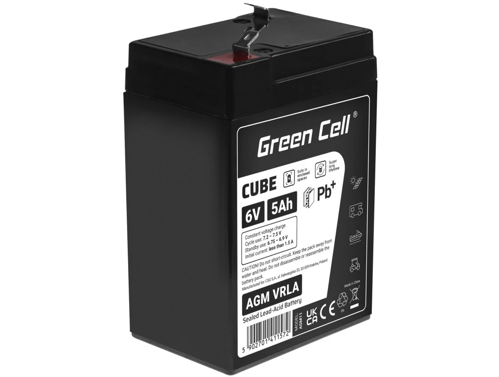 Green Cell CUBE AGM akkumulátor IP54 6V 5Ah VRLA Gél deep cycle mélyciklikus, robogó, kasza, csónak, traktor