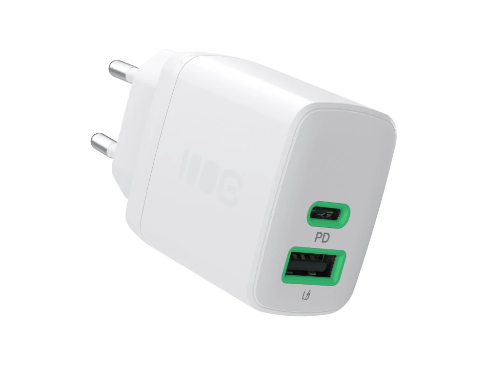 Greencell PowerSource Duo30 nabíjačka USB/USB-C biely napájací adaptér 30W zdroj