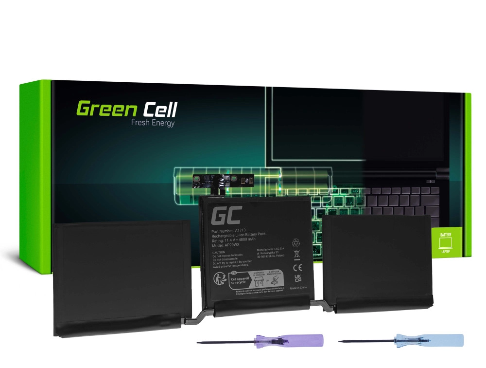 Green Cell akkumulátor A1713, Apple MacBook Pro 13 A1708 (2016, 2017)