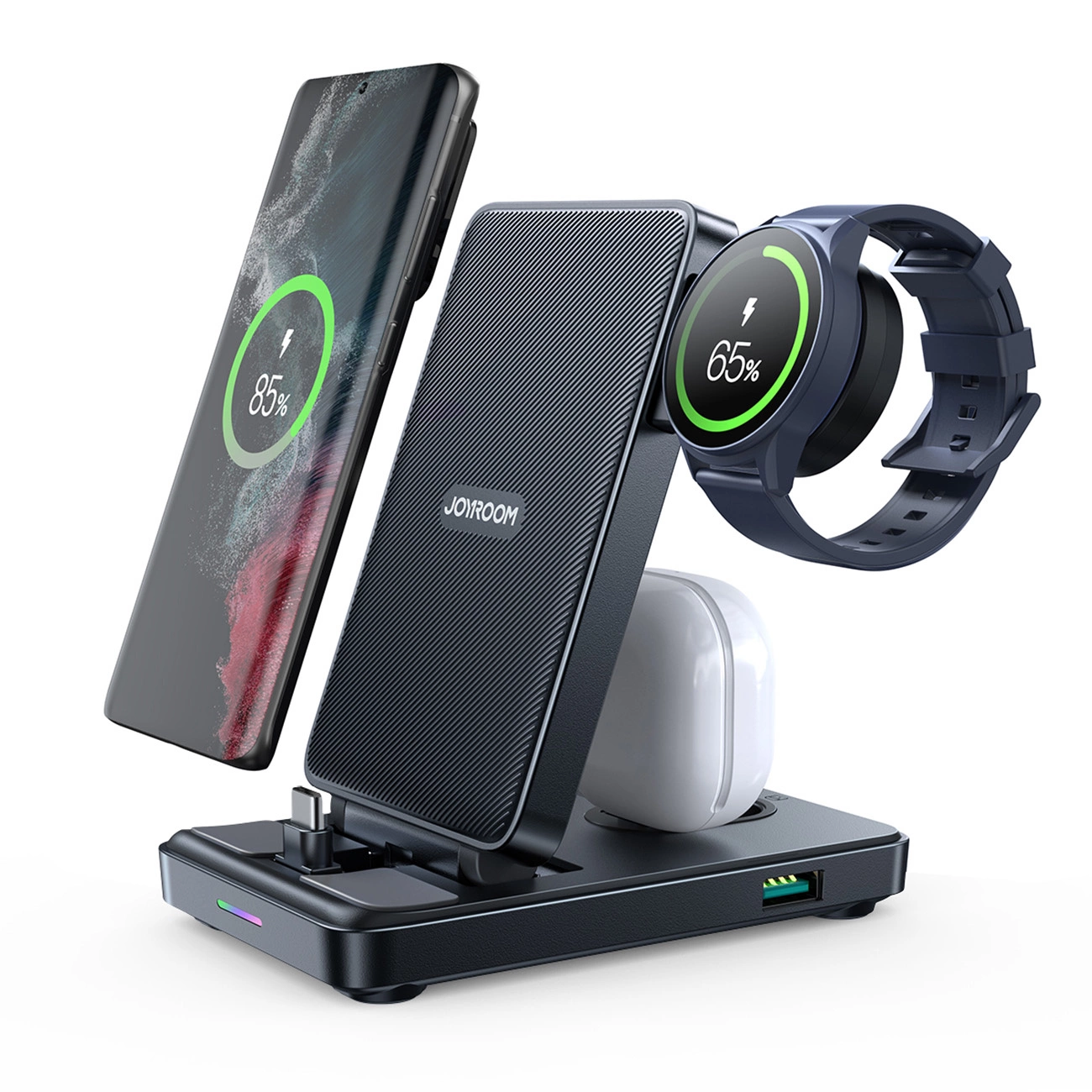 Joyroom JR-WQS01 Samsung Galaxy USB-C 4in1 töltőállomás összecsukható + USB-A - USB-C kábel - fekete