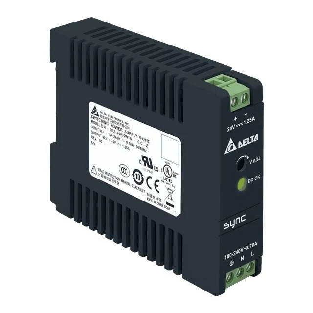 Napájací zdroj DELTA DRS-24V30W1AZ, montovateľný na DIN lištu Delta 24V/1,25A, synchrónny