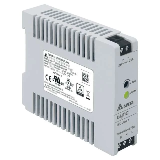 Napájací zdroj DELTA DRS-24V30W1NZ, montovateľný na DIN lištu Delta 24V/1,25A, synchrónny
