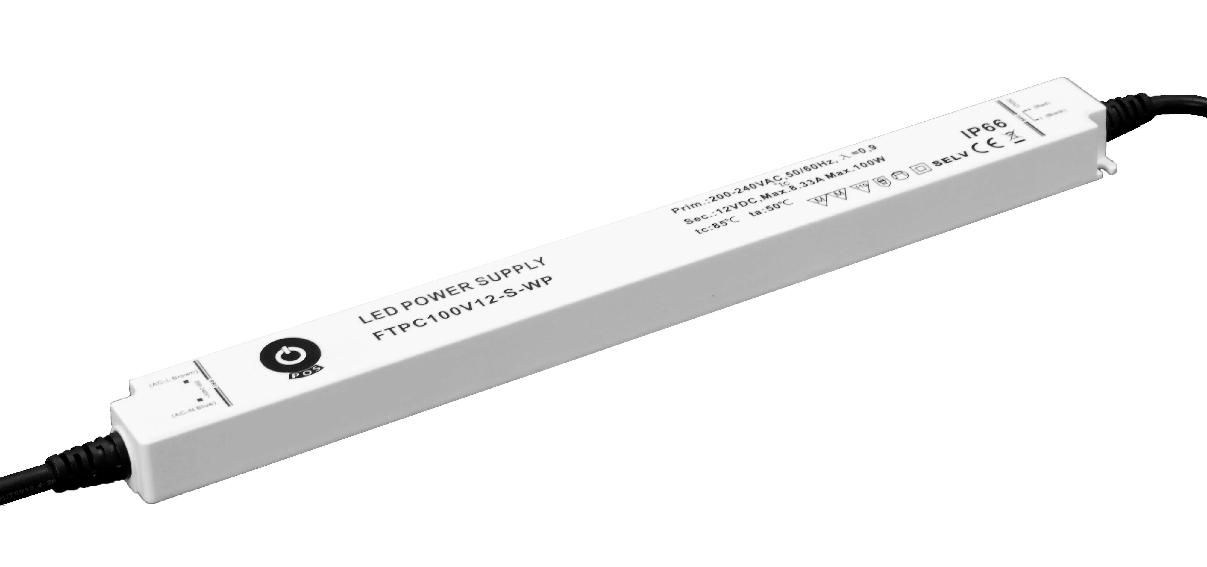 Napájací zdroj POS FTPC100V12-S-WP, ovládač POS LED 12V/8,33A CV, tenké plastové puzdro IP66