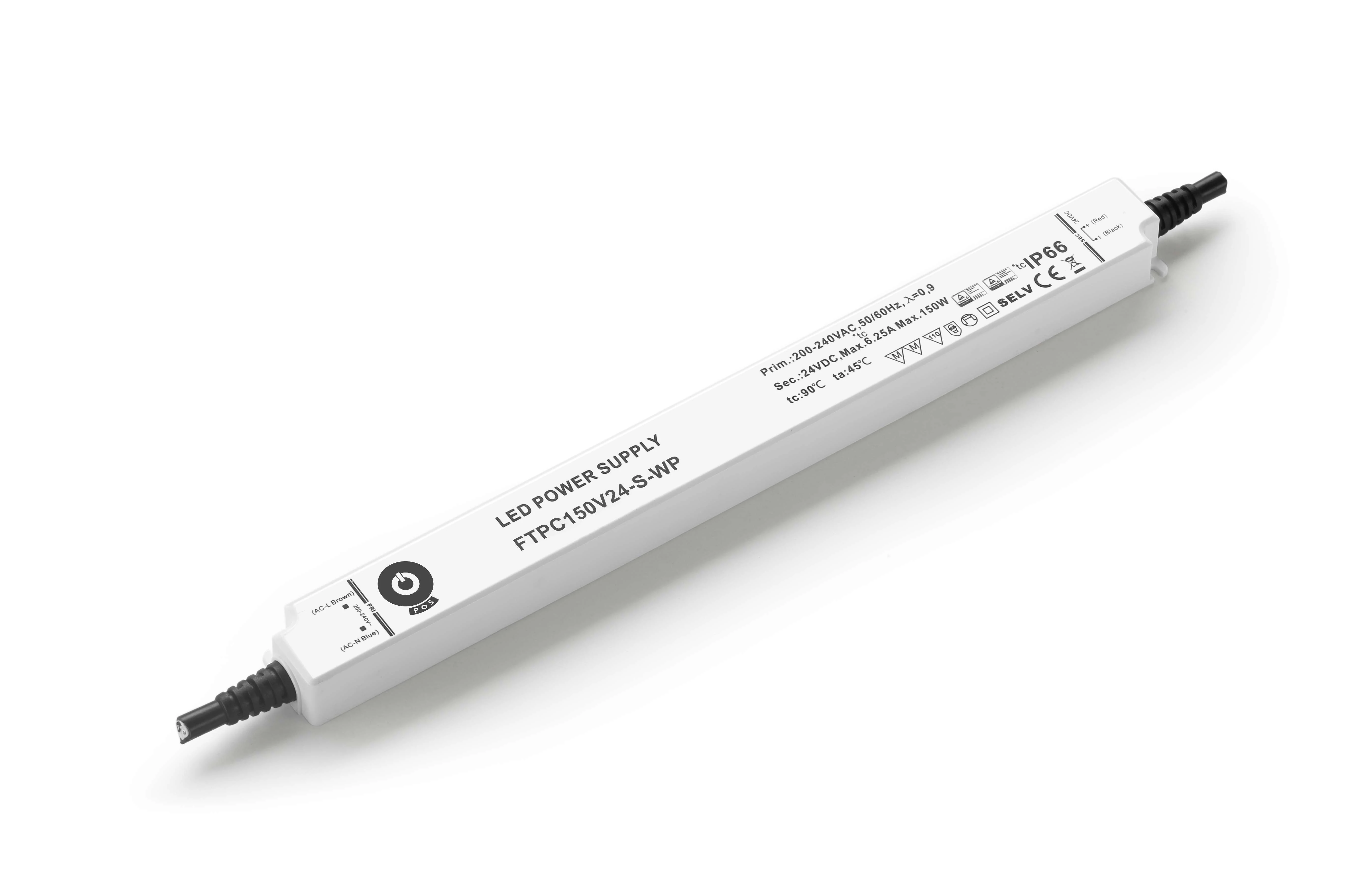 Napájací zdroj POS FTPC150V24-S-WP, ovládač POS LED 24V/6,25A CV, tenké plastové puzdro IP66