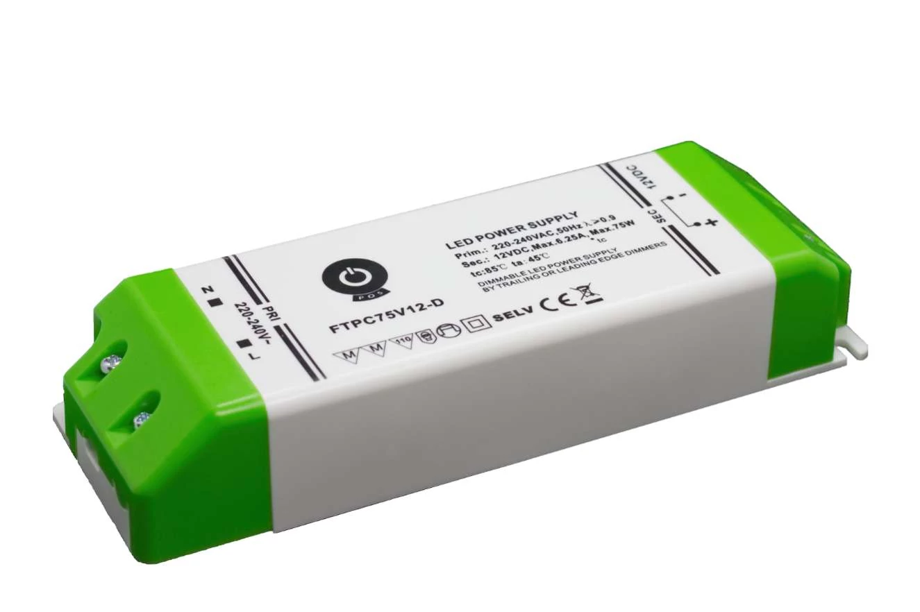 Napájací zdroj POS FTPC75V12-D, ovládač POS LED 12V/6,25A CV, plastové puzdro, TRIAC/ELV AC DIMMING