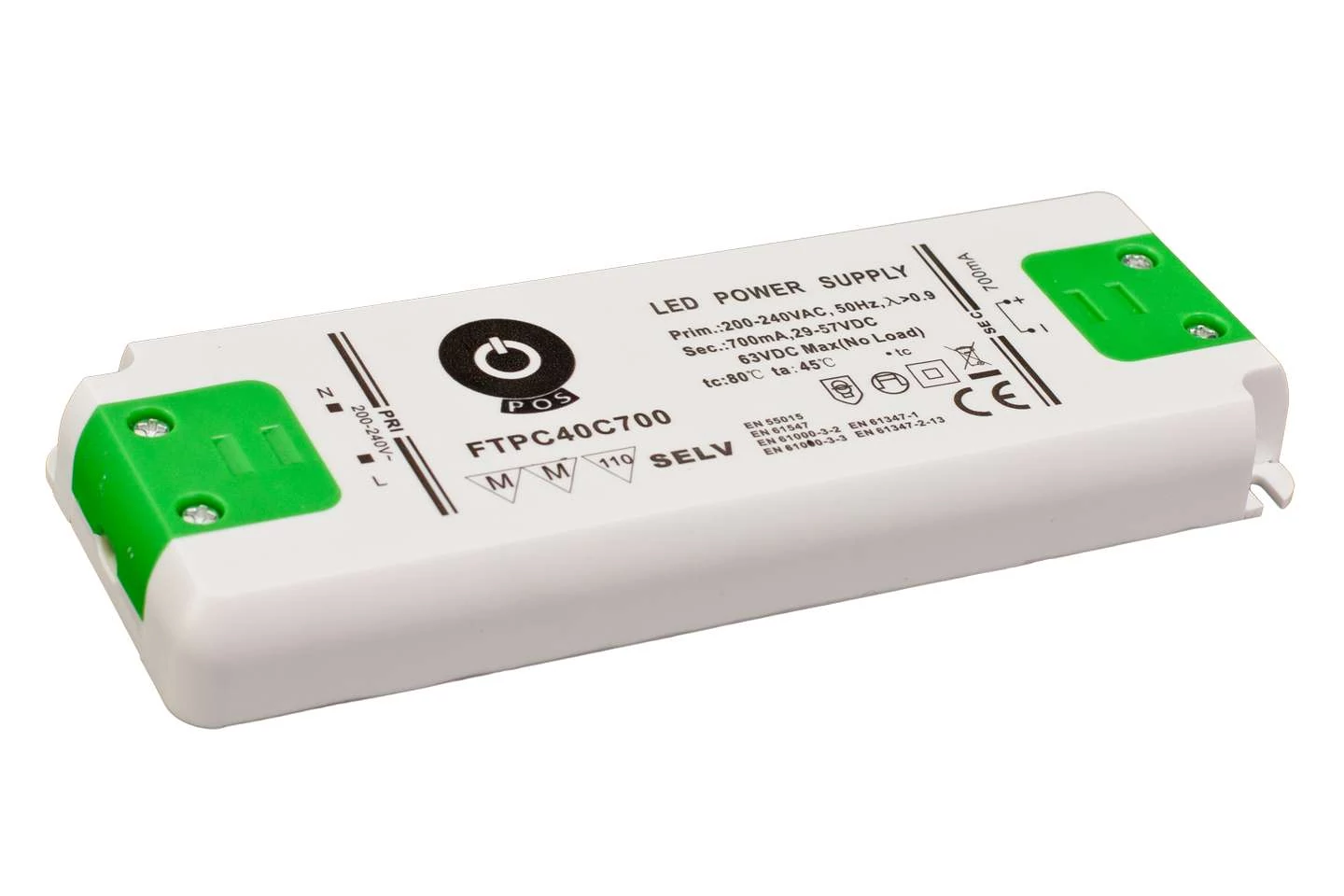 Napájací zdroj POS FTPC40C1050, ovládač POS LED 40W 19~38V/1050mA, CC, plastové puzdro