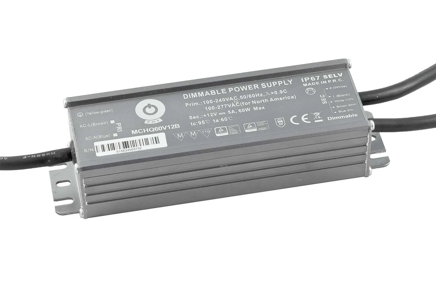 Napájací zdroj POS MCHQ60V24B-SC, LED ovládač 24V/2,5A STMIEVATEĽNÝ 3 W 1, strieborné puzdro
