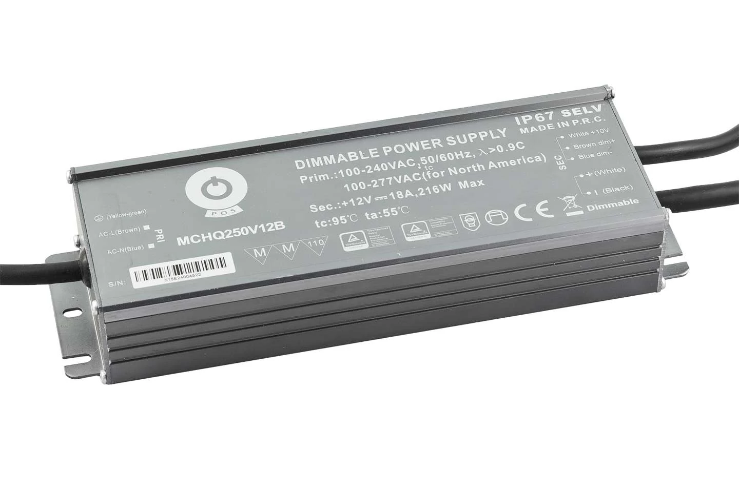 Napájací zdroj POS MCHQ250V24B-SC, LED ovládač 24V/10,4A STMIEVATEĽNÝ 3 W 1 strieborné puzdro