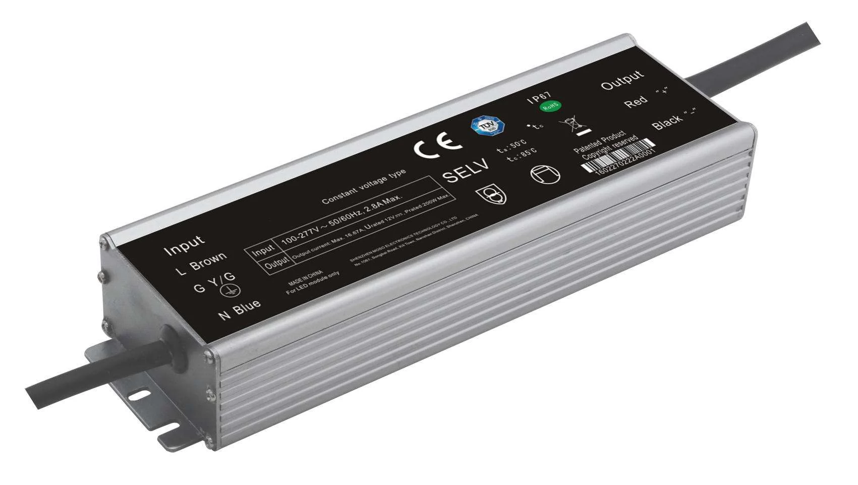 GLP GLSV-200B012, napájací zdroj GLP 200W: 12V/16,67A, CV, kovové puzdro, obdĺžnikový