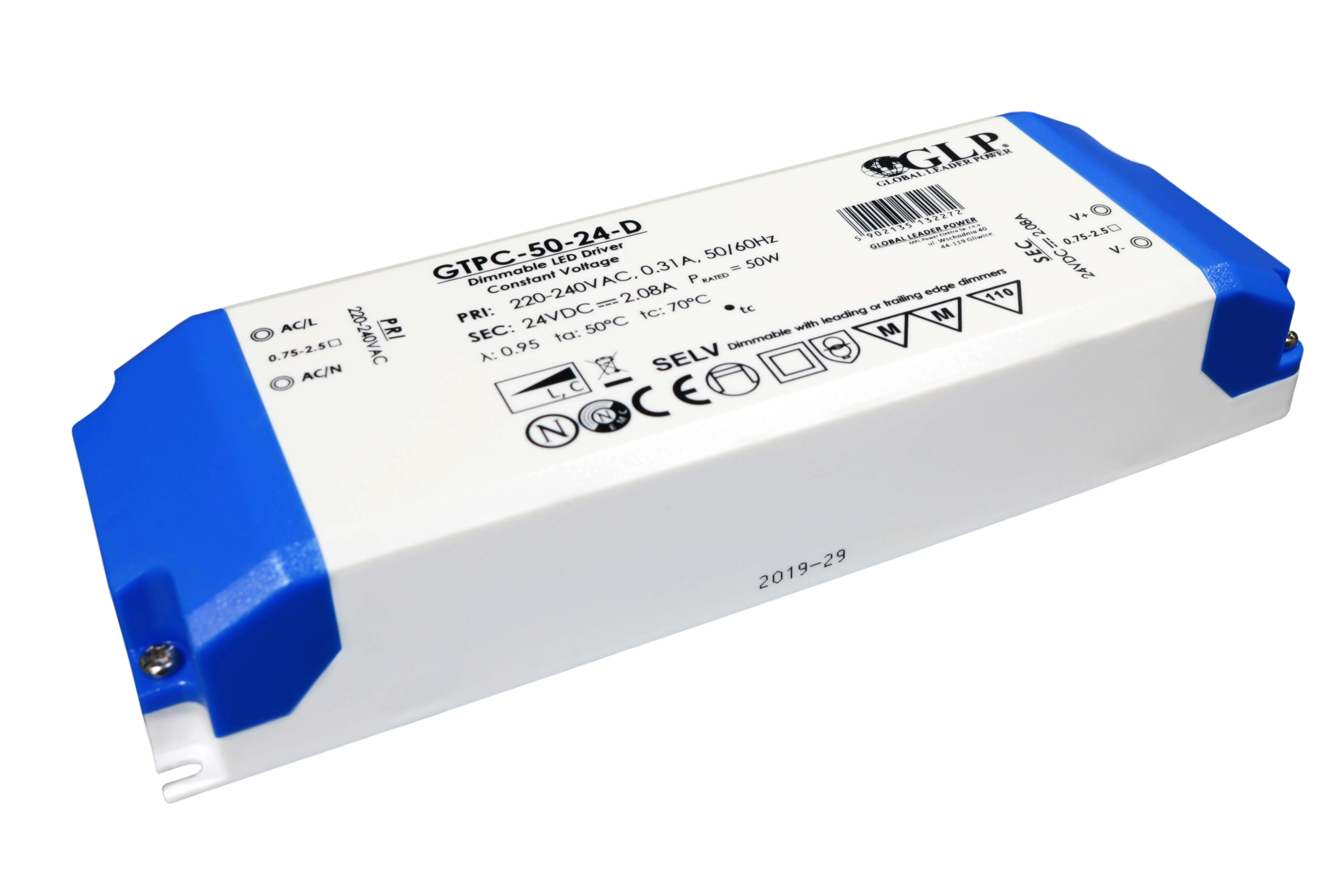 GLP GTPC-50-24-D, napájací zdroj GLP, triak, stmievateľný LED ovládač, 24V / 0,5-2,08A