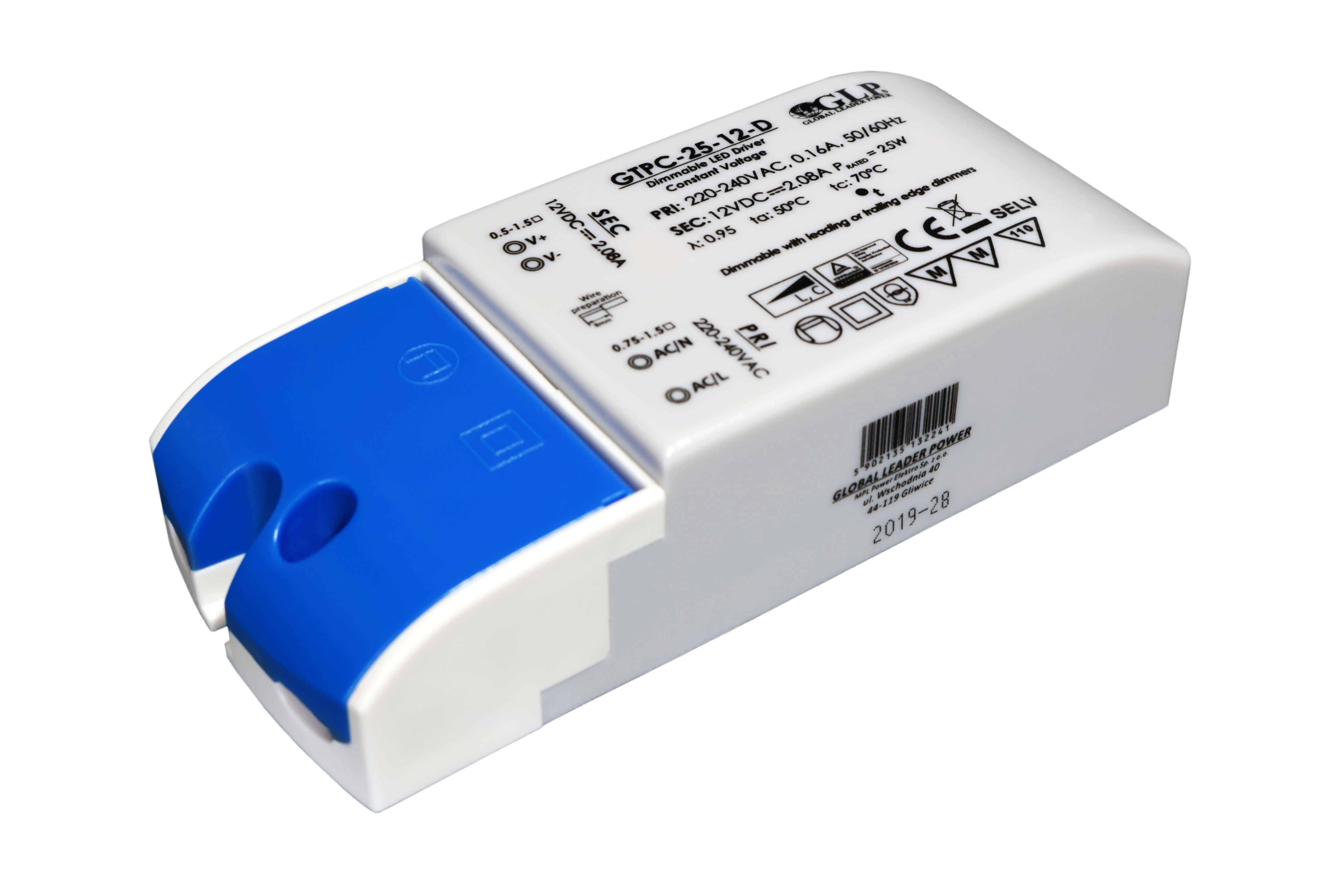 GLP GTPC-25-12-D, napájací zdroj GLP, triak, stmievateľný LED ovládač, 12V / 0,12-2,08A