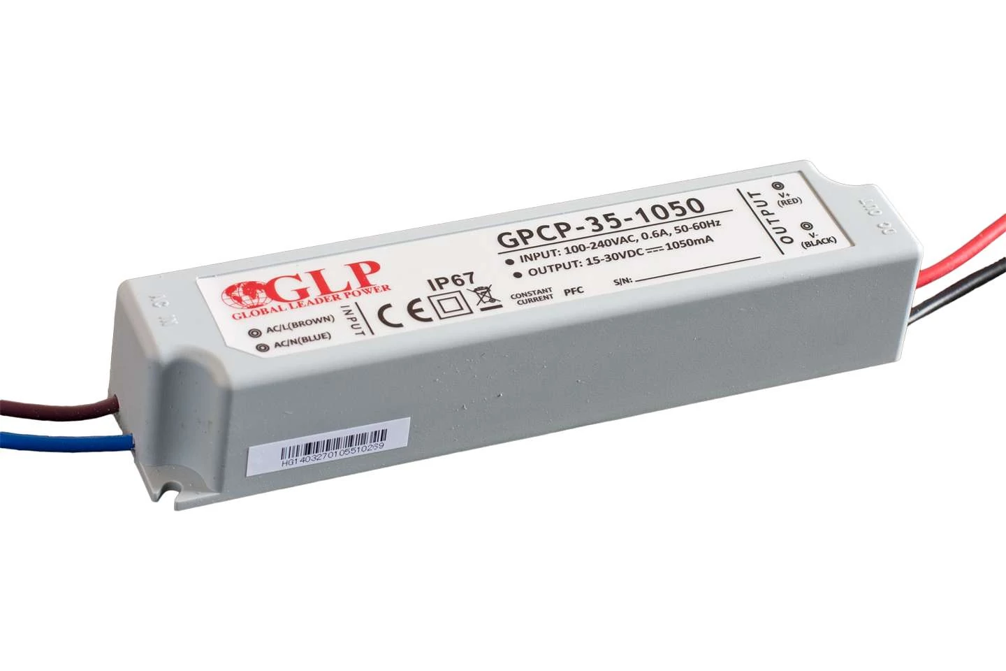 Napájací zdroj GLP GPCP-35-1050, napäťový ovládač 1050mA/16-32V, CC, PFC, plastový krytie IP67