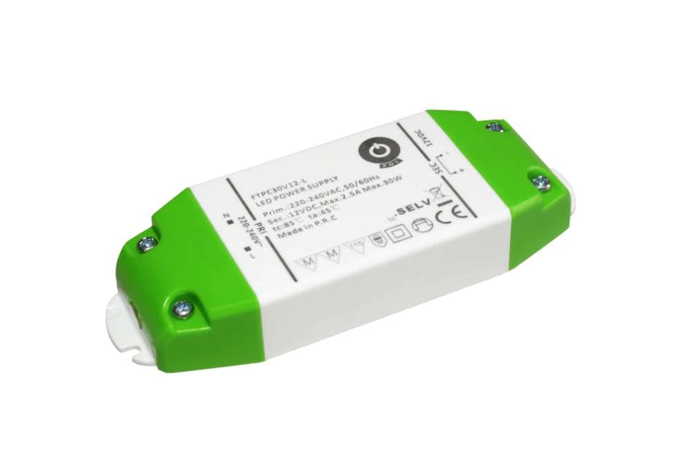 Napájací zdroj POS FTPC30V12-L, ovládač POS LED 12V/2,5A CV, kompaktné plastové puzdro, séria SSVL