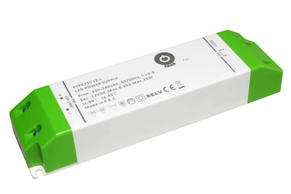 Napájací zdroj POS FTPC75V12-L, ovládač POS LED 12V/6,25A CV, kompaktné plastové puzdro, séria SSVL