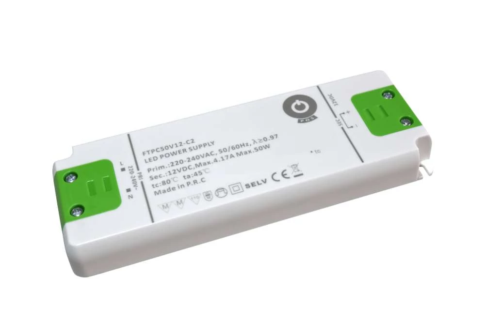 Napájací zdroj POS FTPC50V12-C2, ovládač POS LED 12V/4,16A CV, kompaktné plastové puzdro, séria SSVF