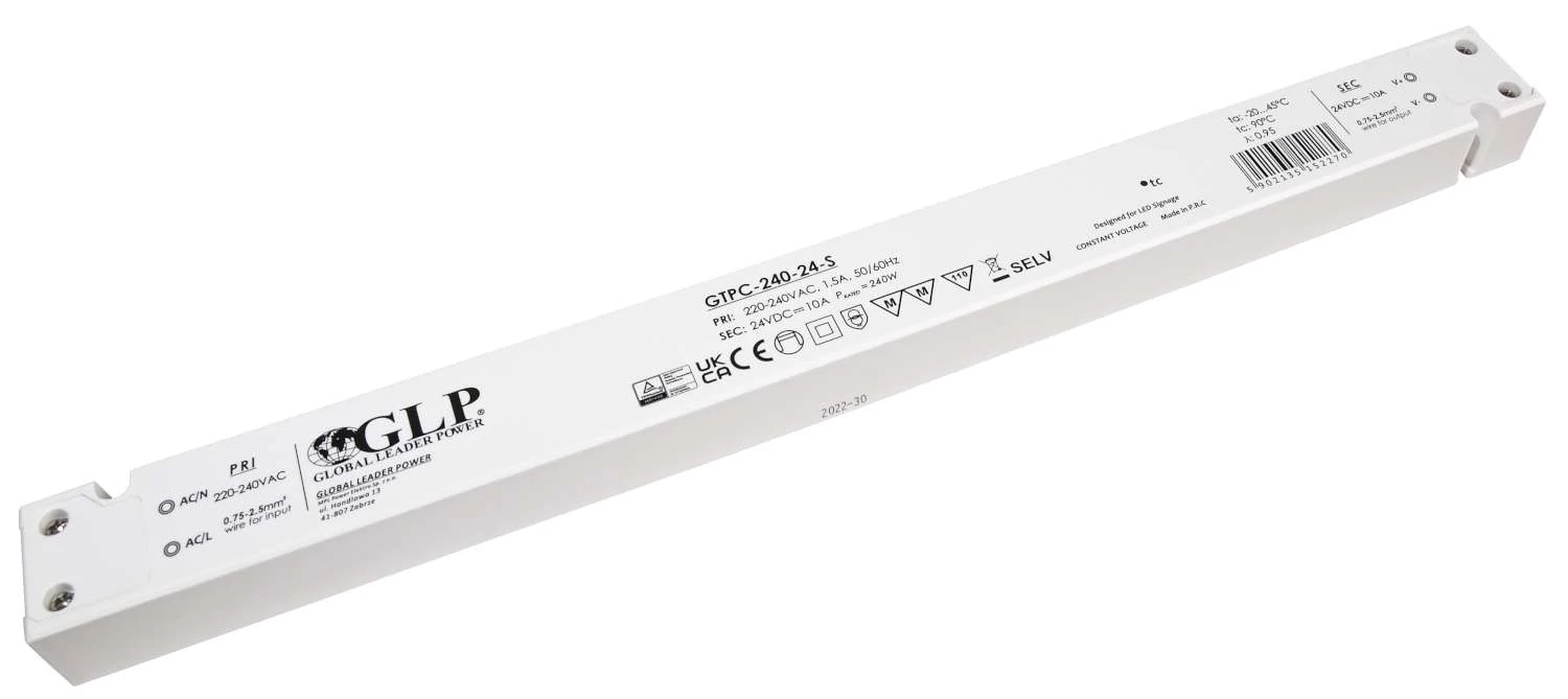 GLP GTPC-240-24-S, napájací zdroj GLP: 24V/10A, CV, plastové puzdro, tenký