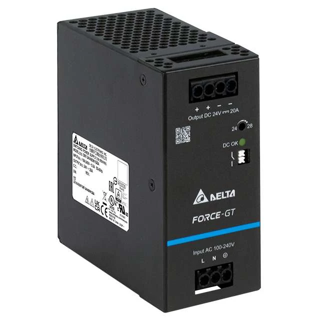 Power supply DELTA DRF-24V480W1GBA, Delta DIN rail mountable 24V/20A, FORCE-GT, high efficiency, high power density