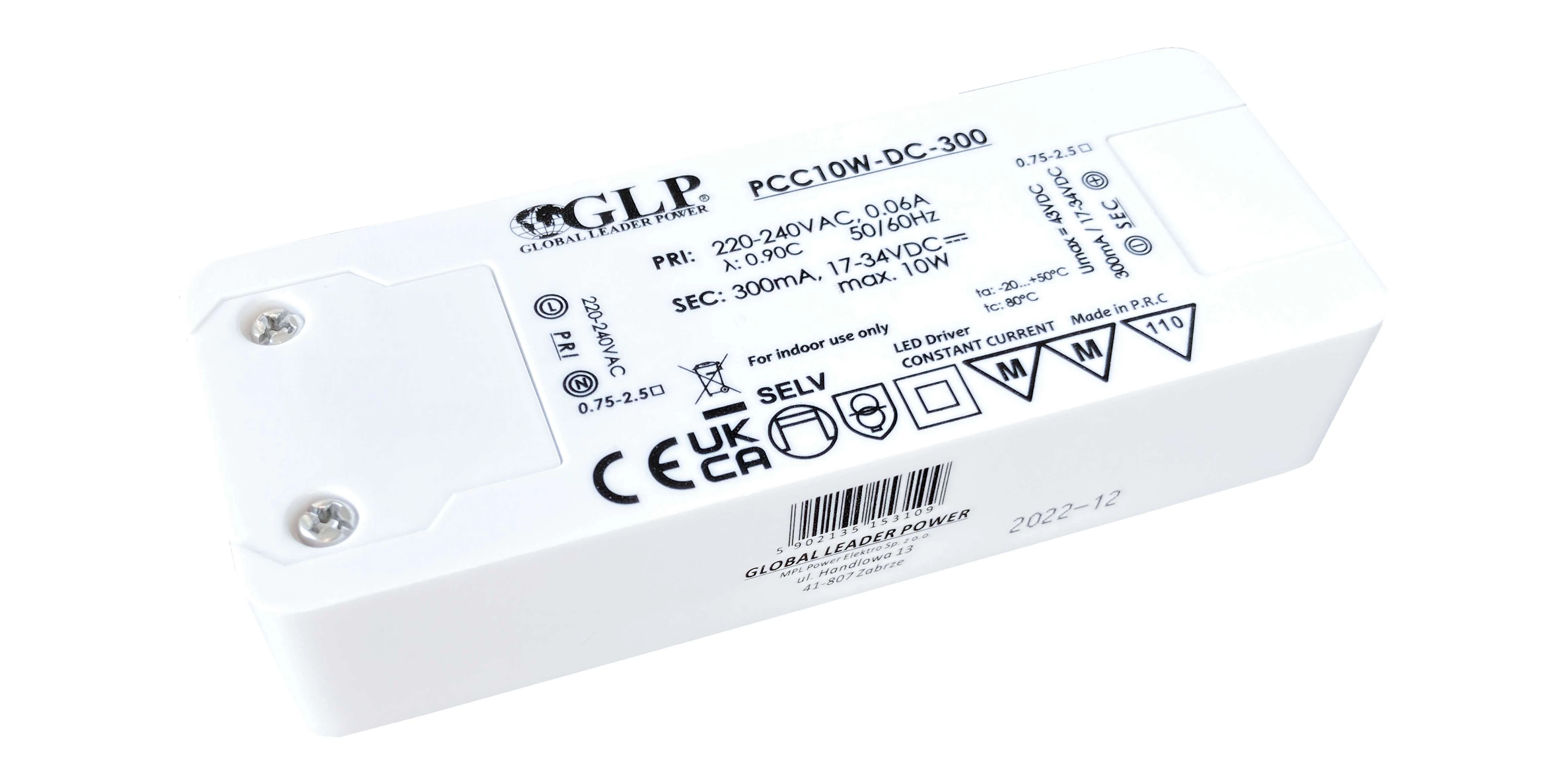 Napájací zdroj GLP PCC10W-DC-300, LED 10W/300mA/17-34VDC