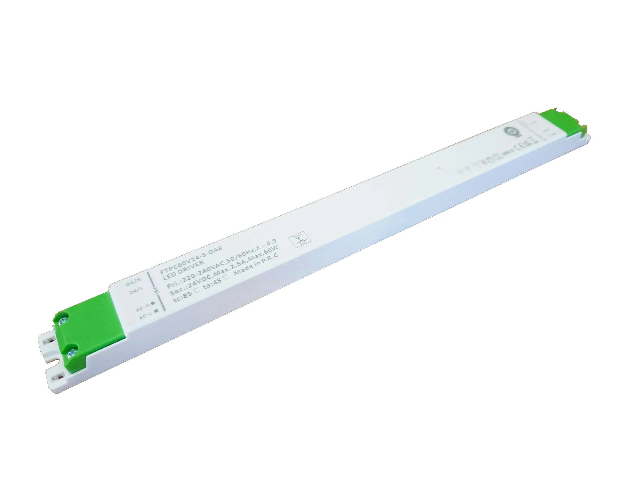 Napájací zdroj POS FTPC60V24-S-DA6, ovládač POS LED 24V/2,5A CV DALI typ 6, stmievanie tlačidlom, lineárne plastové puzdro