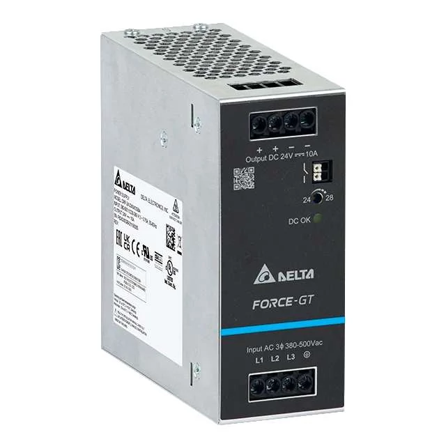Power supply DELTA DRF-24V240W3GBA, Delta DIN rail mountable 24V/10A, FORCE-GT, high efficiency, high power density, 3-phase input