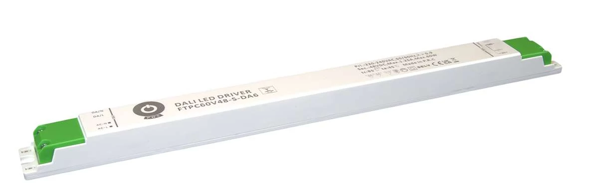 Napájací zdroj POS FTPC60V48-S-DA6, ovládač POS LED 48V/1,25A CV DALI typ 6, stmievanie tlačidlom, lineárne plastové puzdro