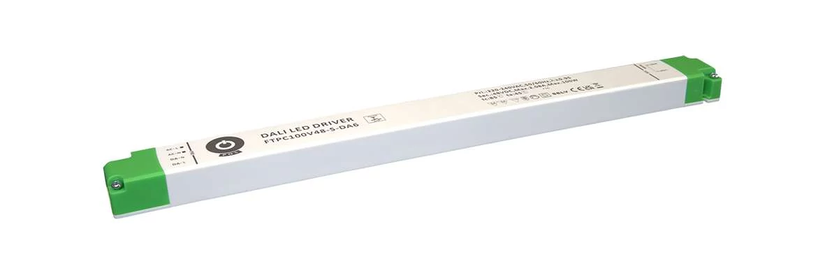 Napájací zdroj POS FTPC100V48-S-DA6, ovládač POS LED 48V/2,08A CV DALI 6 typ, stmievanie tlačidlovým tlačidlom, lineárne plastové puzdro