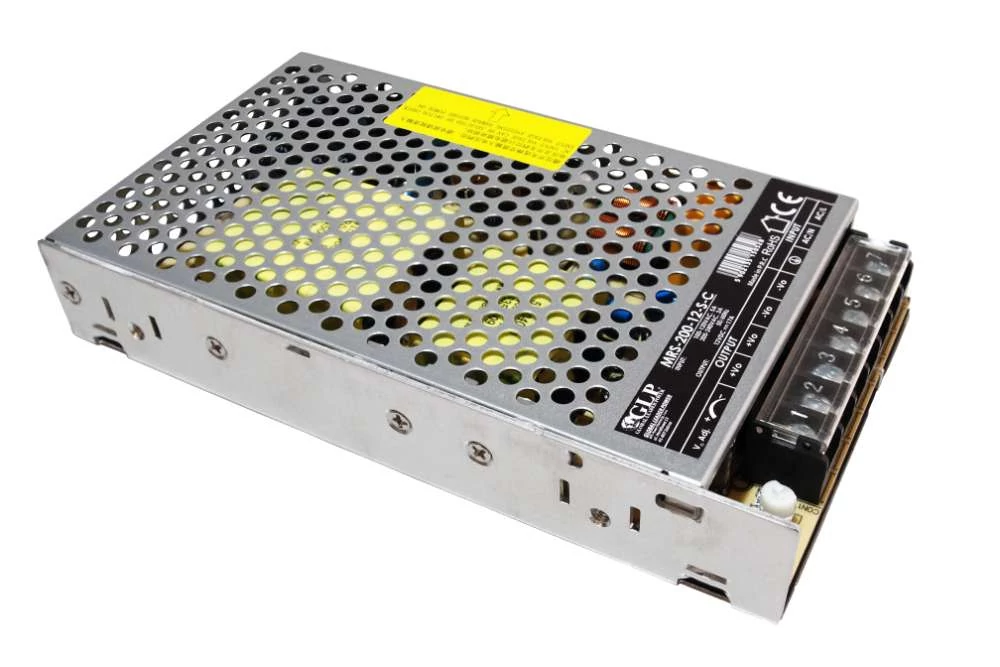 GLP MRS-200-12-SC, GLP: Zapuzdrený napájací zdroj 12V/17A/204W, Uin = 90-132VAC / 180-264VAC / 240-373VAC, Kryt pre svorkovnicu