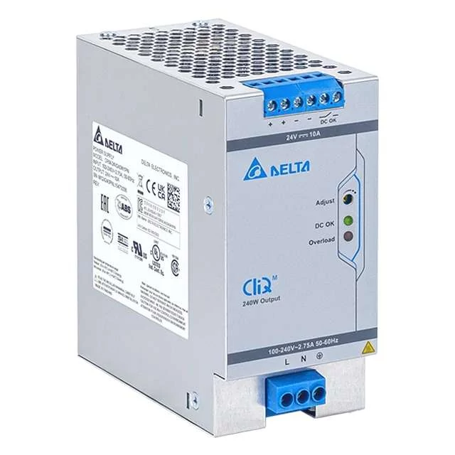 Napájací zdroj DELTA DRM-24V240W1PN, montáž na DIN lištu Delta 24V/10A, CLIQ M, vysoká účinnosť